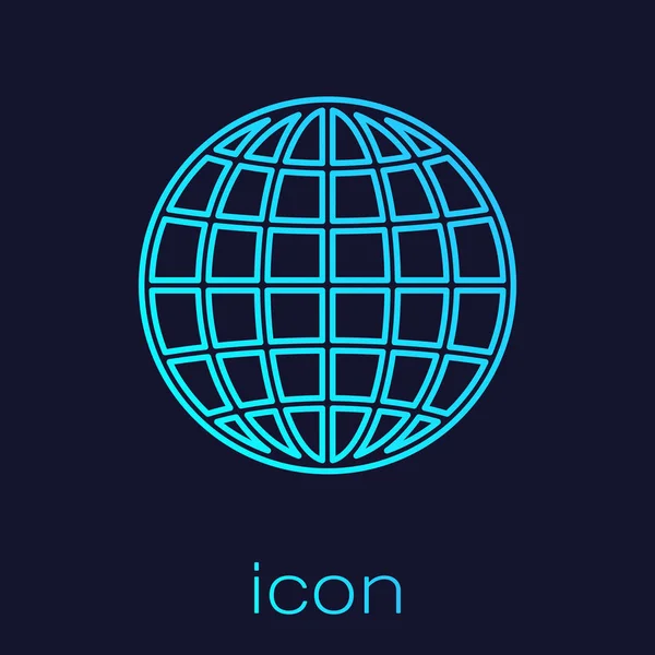 Mavi arka plan üzerinde izole Turkuaz Dünya küre çizgi simgesi. Vektör İllüstrasyonu