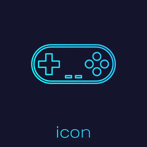 青い背景に分離されたターコイズゲームパッドラインアイコン。ゲームコントローラー。ベクトルイラストレーション — ストックベクタ