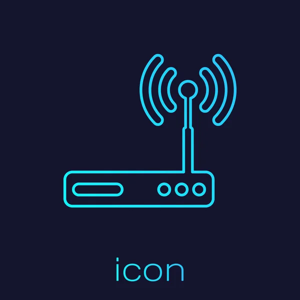 Roteador Turquesa e ícone de linha de símbolo de sinal wi-fi isolado no fundo azul. Roteador de modem sem fio ethernet. Internet de tecnologia de computador. Ilustração vetorial — Vetor de Stock