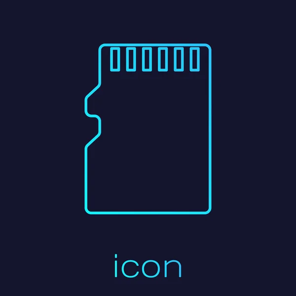 Icono de línea de tarjeta de memoria Micro SD turquesa aislado sobre fondo azul. Ilustración vectorial — Vector de stock