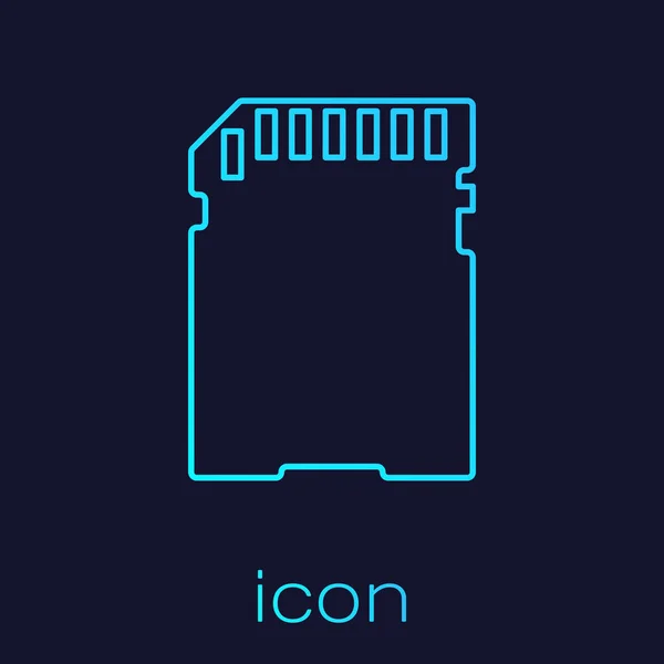 Turkos SD-kort linje ikon isolerad på blå bakgrund. Minneskort. Adapterikon. Vektor illustration — Stock vektor