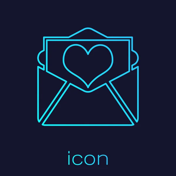 Turquoise envelop met Valentijn hartlijn pictogram geïsoleerd op blauwe achtergrond. Letter liefde en romantiek. Vector illustratie — Stockvector