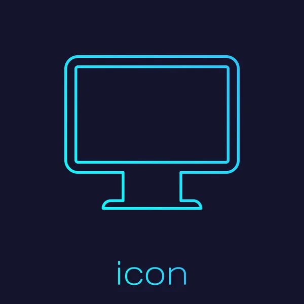 Icono de línea de pantalla de monitor de computadora turquesa aislado sobre fondo azul. Dispositivo electrónico. Vista frontal. Ilustración vectorial — Archivo Imágenes Vectoriales