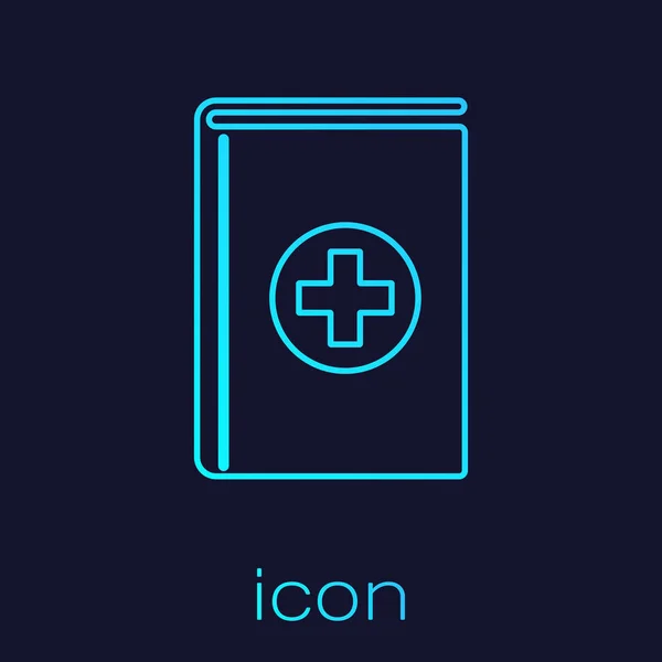 Turquoise Medical Book line icoon geïsoleerd op blauwe achtergrond. Vector illustratie — Stockvector