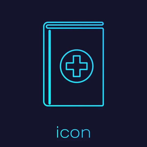 Icono de la línea del libro Turquoise Medical aislado sobre fondo azul. Ilustración vectorial — Vector de stock