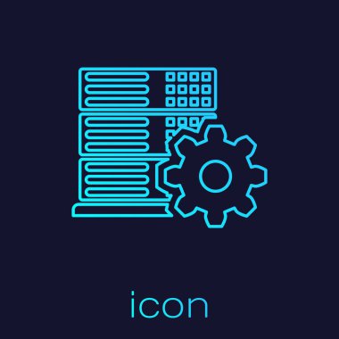 Turquoise Server setting line icon isolated on blue background. Vector Illustration