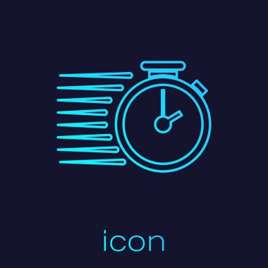 Mavi arka planda yalıtılmış Turkuaz Kronometre çizgi simgesi. Zaman layıcı işareti. Vektör İllüstrasyonu