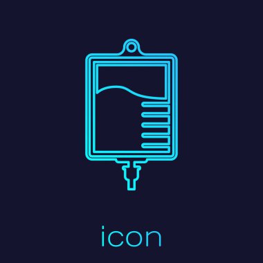 Turkuaz Iv çanta çizgi simgesi mavi arka plan üzerinde izole. Kan torbası simgesi. Bağış kan kavramı. Tedavi ve tedavi kavramı, kemoterapi. Vektör İllüstrasyonu