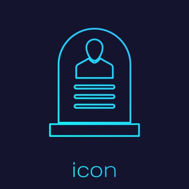 Rip ile Turkuaz Tombstone mavi arka plan üzerinde izole çizgi simgesi yazılı. Mezar simgesi. Vektör İllüstrasyonu