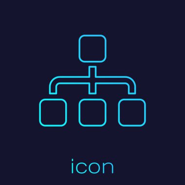 Turkuaz İş hiyerarşisi organogram grafik infographics çizgi simgesi mavi arka plan üzerinde izole. Kurumsal organizasyon yapısı grafik elemanları. Vektör İllüstrasyonu