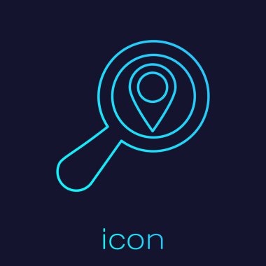 Turquoise Search location line icon isolated on blue background. Magnifying glass with pointer sign. Vector Illustration