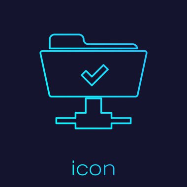 Turkuaz Ftp işlemi başarılı çizgi simgesi mavi arka plan üzerinde izole. Yazılım güncellemesi kavramı, transfer protokolü, takım çalışması araç yönetimi, kopyalama süreci. Vektör İllüstrasyonu