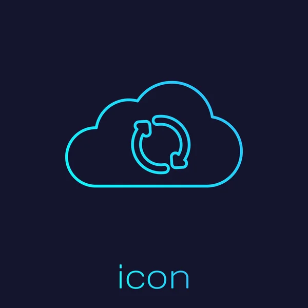 Turquoise Cloud Sync Refresh line icoon geïsoleerd op blauwe achtergrond. Wolk en pijlen. Vector illustratie — Stockvector