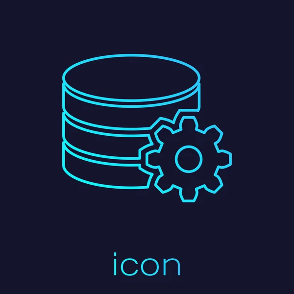 Turquoise Setting database server line icon isolated on blue background. Database Center. Vector Illustration — Stockový vektor