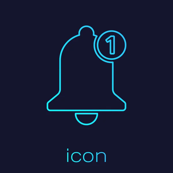 Icono de la línea Turquoise Bell aislado sobre fondo azul. Nuevo icono de notificación. Nuevo icono de mensaje. Ilustración vectorial — Vector de stock