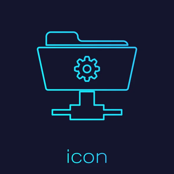 Türkis ftp settings ordnerzeilensymbol isoliert auf blauem hintergrund. Konzept der Softwareupdate, Übertragungsprotokoll, Router, Teamwork-Tool-Management, Kopierprozess. Vektorillustration — Stockvektor