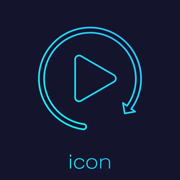 Tlačítko pro přehrávání videa Turquoise jako ikona jednoduchého opakovaného přehrání, izolované na modrém pozadí. Vektorová ilustrace — Stockový vektor