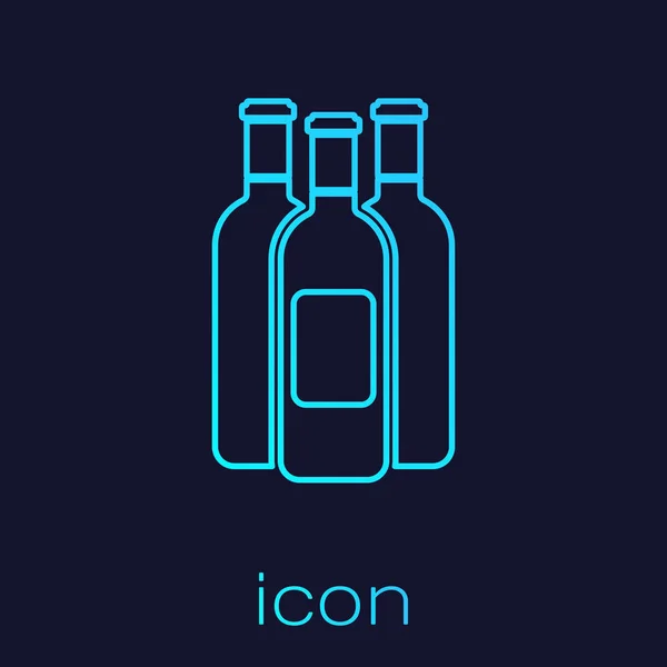 Turkusowe butelki ikony linii wina izolowane na niebieskim tle. Ilustracja wektorowa — Wektor stockowy
