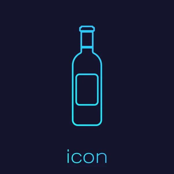 Turkusowa butelka wina ikona linii izolowane na niebieskim tle. Ilustracja wektorowa — Wektor stockowy