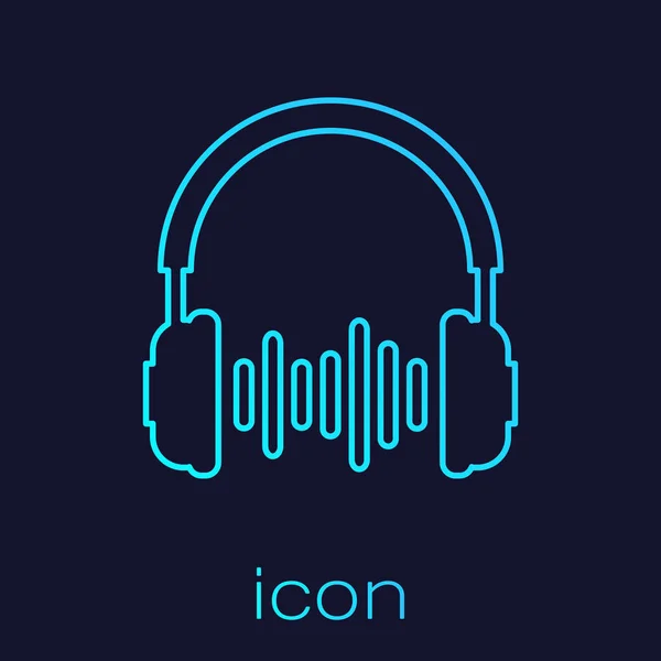 Icône de ligne casque turquoise et ondes sonores isolée sur fond bleu. Signe d'écouteur. Objet concept pour écouter de la musique, le service, la communication et l'opérateur. Illustration vectorielle — Image vectorielle