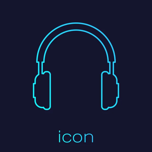 Icono de línea de auriculares turquesa aislado sobre fondo azul. Signo de auriculares. Objeto conceptual para escuchar música, servicio, comunicación y operador. Ilustración vectorial — Vector de stock