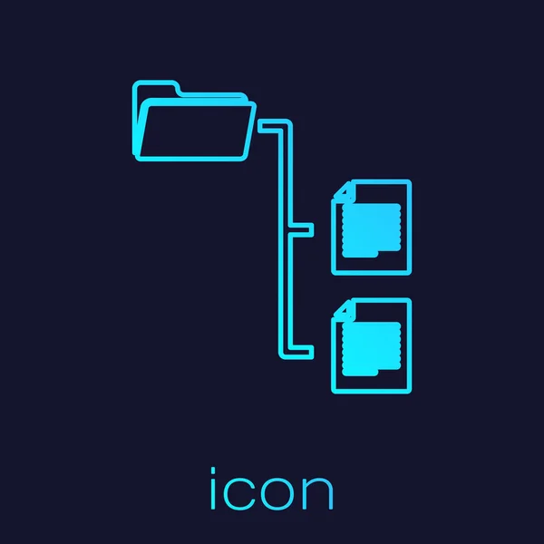 Turkos Mappträdlinje-ikon isolerad på blå bakgrund. Datornätverkfilmappens organisationsstruktur flödesschema. Vektor illustration — Stock vektor