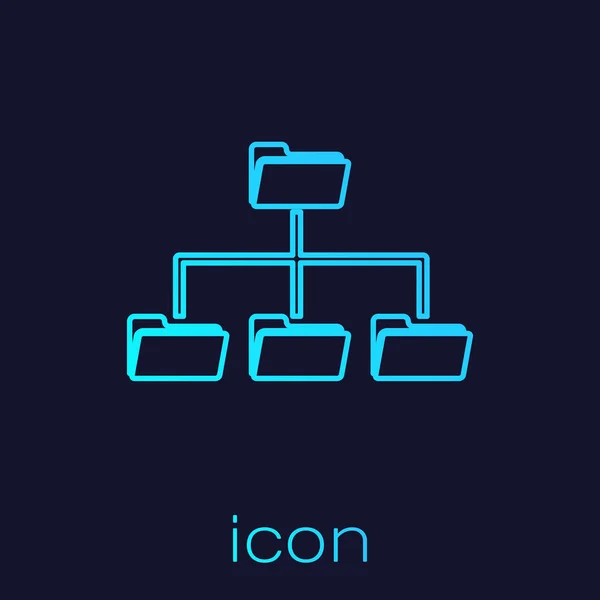 Ikona stromové struktury složky tyrkysové izolované na modrém pozadí. Vývojový diagram složky struktury organizace v síti počítače Vektorová ilustrace — Stockový vektor