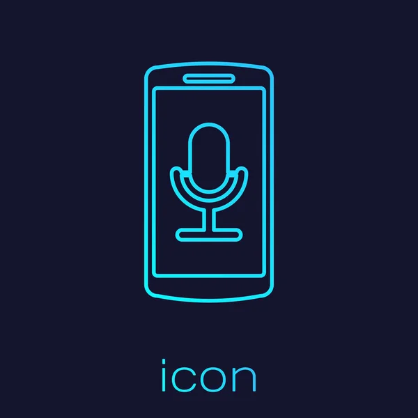 Icône de ligne d'enregistrement mobile turquoise isolée sur fond bleu. Téléphone portable avec microphone. Interface smartphone de l'application enregistreur vocal. Illustration vectorielle — Image vectorielle