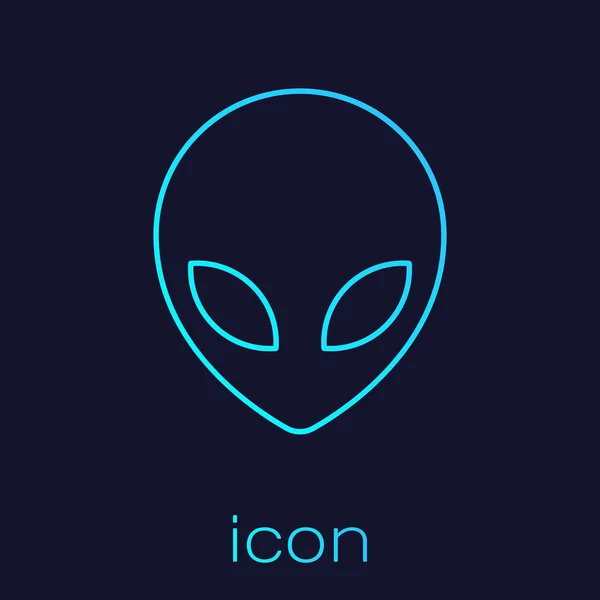 Turquoise Alien lijn icoon geïsoleerd op blauwe achtergrond. Buitenaardse gezicht of hoofd symbool. Vector illustratie — Stockvector