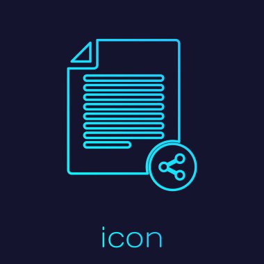 Turquoise Share file line icon isolated on blue background. File sharing. File transfer sign. Vector Illustration
