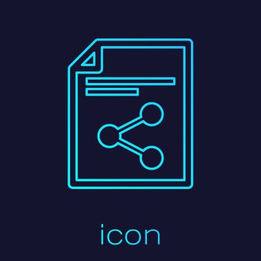 Turquoise Share file line icon isolated on blue background. File sharing. File transfer sign. Vector Illustration