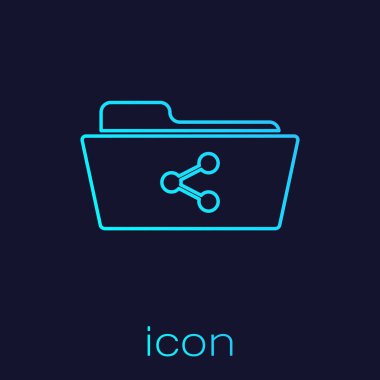 Turquoise Share folder line icon isolated on blue background. Folder sharing. Folder transfer sign. Vector Illustration