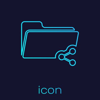 Turquoise Share folder line icon isolated on blue background. Folder sharing. Folder transfer sign. Vector Illustration