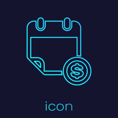 Mavi arka planda yalıtılmış Turkuaz Mali takvim satırı simgesi. Yıllık ödeme günü, aylık bütçe planlaması, sabit dönem kavramı, kredi süresi. Vektör İllüstrasyonu