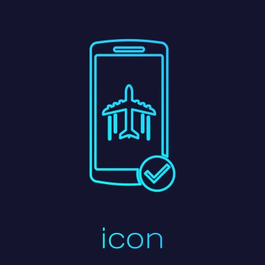 Mavi arka planda yalıtılmış cep telefonu hattı simgesinde Turkuaz Uçuş modu. Uçak veya uçak uçuş çevrimdışı modu yolcu yönetmeliği havayolu . Vektör İllüstrasyonu