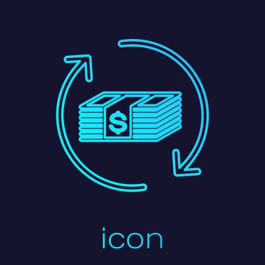 Turkuaz İade para satırı simgesi mavi arka plan üzerinde izole. Finansal hizmetler, nakit iade kavramı, para iadesi, yatırım getirisi, tasarruf hesabı. Vektör İllüstrasyonu