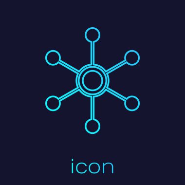 Mavi arka planda yalıtılmış Turkuaz Ağ çizgi simgesi. Küresel ağ bağlantısı. Küresel teknoloji veya sosyal ağ. Noktaları ve çizgileri birbirine bağlıyor. Vektör İllüstrasyonu