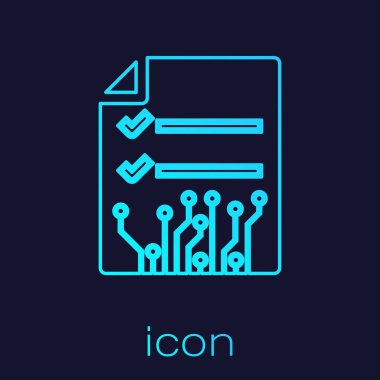 Turkuaz Smart sözleşme satırı simgesi mavi arka planda yalıtılmış. Blockchain teknolojisi, kripto para madenciliği, bitcoin, altcoins, dijital para piyasası. Vektör İllüstrasyonu