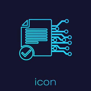 Turkuaz Smart sözleşme satırı simgesi mavi arka planda yalıtılmış. Blockchain teknolojisi, kripto para madenciliği, bitcoin, altcoins, dijital para piyasası. Vektör İllüstrasyonu