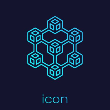 Mavi arka planda izole turkuaz Blockchain teknoloji hat simgesi. Cryptocurrency veri işareti. Soyut geometrik blok zincir ağ teknolojisi iş. Vektör İllüstrasyonu