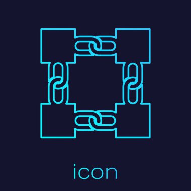 Mavi arka planda izole turkuaz Blockchain teknoloji hat simgesi. Cryptocurrency veri işareti. Soyut geometrik blok zincir ağ teknolojisi iş. Vektör İllüstrasyonu