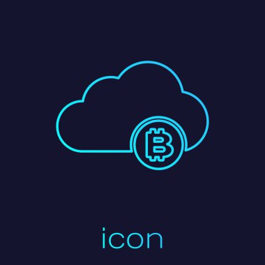 Mavi arka planda yalıtılmış Turkuaz Cryptocurrency bulut madenciliği çizgi simgesi. Blockchain teknolojisi, bitcoin, dijital para piyasası, kripto para cüzdanı. Vektör İllüstrasyonu