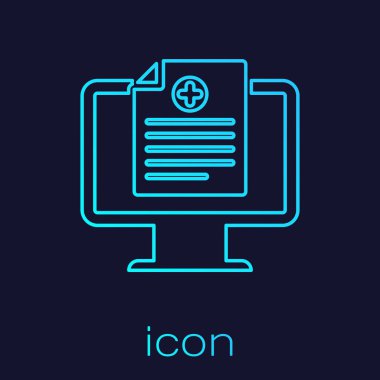 Mavi arka planda izole monitör hattı simgesi turkuaz Tıp klinik kayıt. Sağlık sigortası formu. Reçete, tıbbi kontrol izleri raporu. Vektör İllüstrasyonu