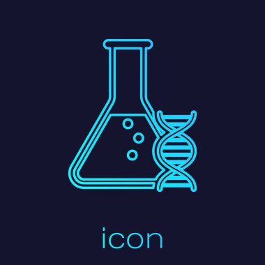 Turkuaz DNA araştırması, mavi arka plan üzerinde izole arama hattı simgesi. Genetik mühendisliği, genetik testi, klonlama, babalık testi. Vektör İllüstrasyonu