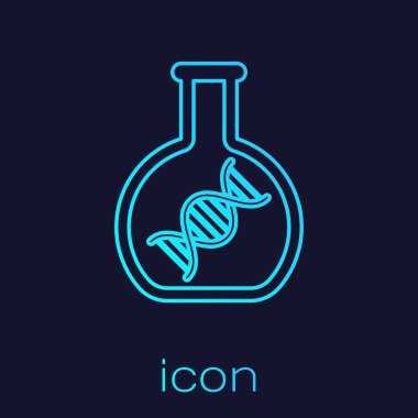 Turkuaz DNA araştırması, mavi arka plan üzerinde izole arama hattı simgesi. Genetik mühendisliği, genetik testi, klonlama, babalık testi. Vektör İllüstrasyonu