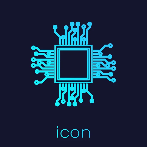 Turkos processor linje ikon isolerad på blå bakgrund. CPU, central enhet, microchip, microcircuit, dator processor, chip. Vektor illustration — Stock vektor