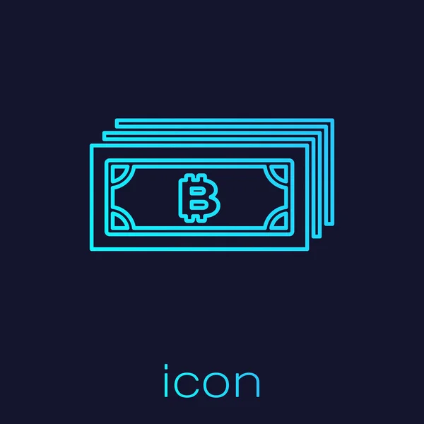 Turkoois Cryptogeld concept bitcoin in cirkel met microchip circuit lijn icoon geïsoleerd op blauwe achtergrond. Blockchain-technologie, digitale geldmarkt. Vector illustratie — Stockvector