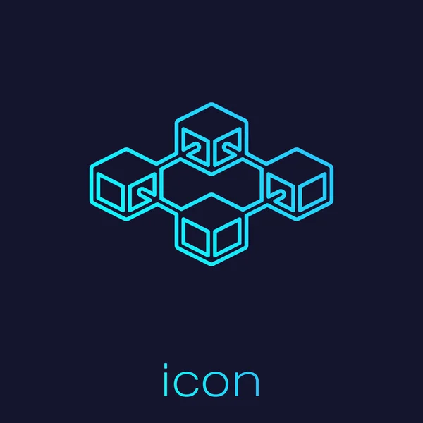 Turchese Blockchain icona della linea di tecnologia isolato su sfondo blu. Segnale di criptovaluta. Abstract geometrico blocco catena di business tecnologia di rete. Illustrazione vettoriale — Vettoriale Stock