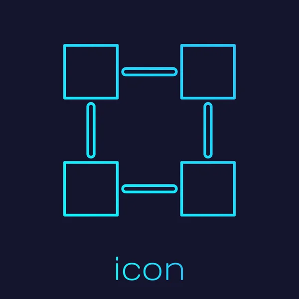 Turkusowa technologia Blockchain ikona linii izolowane na niebieskim tle. Znak danych kryptowaluta. Abstrakcyjny łańcuch geometryczny sieci technologii biznesowych. Ilustracja wektorowa — Wektor stockowy