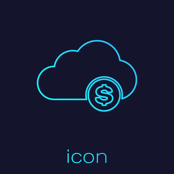 Turquoise Cryptocurrency nuage ligne d'extraction icône isolée sur fond bleu. Technologie blockchain, Bitcoin, marché monétaire numérique, portefeuille cryptocoin. Illustration vectorielle — Image vectorielle